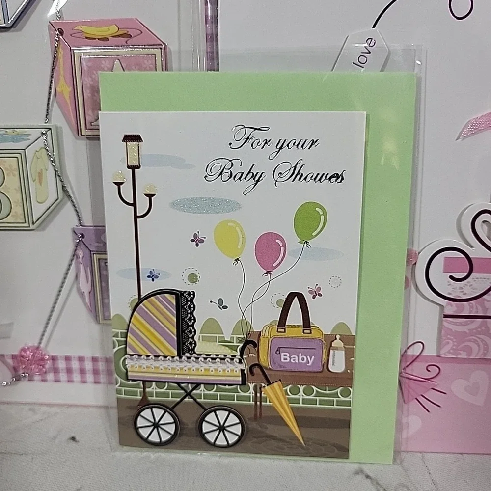 New Greeting Cards Lot Of 5 Baby Arrival Shower Congratulations 3D‎ Pink Green